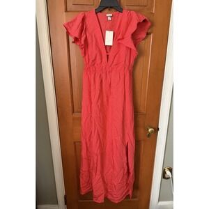 Women's A New Day Coral Maxi Dress Ruffle Sleeves Size Small NWT Summer Dress